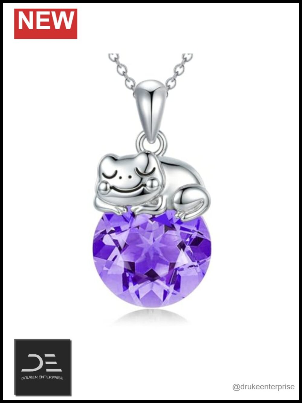 925 Sterling Silver Frog Pendant Necklace with Cubic Zirconia Birthstone, 18"